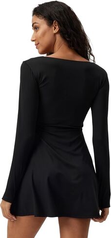 Square Neck Long Sleeves Tennis Dress One Piece Exercise Dress with Built-in Bra in Saudi Arabia