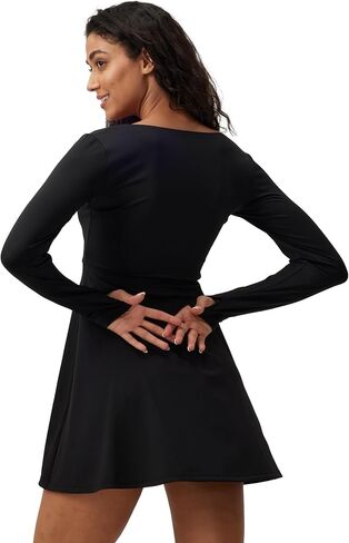 Square Neck Long Sleeves Tennis Dress One Piece Exercise Dress with Built-in Bra in Saudi Arabia