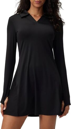 Women's Polo Dress Workout Tennis Dress Lapel Workout Long Sleeve One-Piece Golf Dress in Saudi Arabia