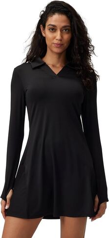 Women's Polo Dress Workout Tennis Dress Lapel Workout Long Sleeve One-Piece Golf Dress in Saudi Arabia