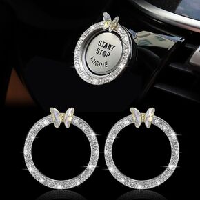 TOMALL Bling Car Engine Start Button Cover Butterfly 2pcs Diamond Interior Crystal Push Start Stop Button Ring Sparkly Accessories Engine Ignition Cap Rhinestone Emblem Decor Universal for Car(Purple)