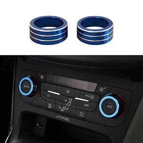 ruihe Fit for Ford Focus 2015-2018 Accessories Escape 2017-2018 - Decal Trim Rings Set of 2 - Aluminum Alloy - Air Conditioning Button Knob Covers, Perfect for Upgrades (Blue)