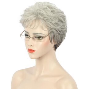 karlery Old Lady Short Curly Grey Wig with Bangs Natural Looking Daily Halloween Cosplay Party Wig