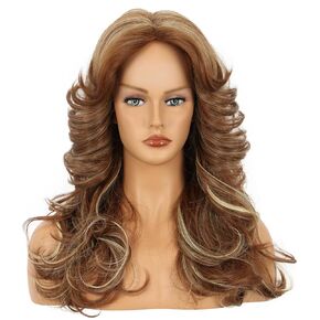yuehong Women Long Dark Brown Blonde Curly Wig 70s80s Disco Wig Vintage Feathered Wig Singer Cosplay Costume Wig