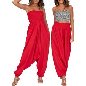 likemary Jumpsuits for Women - Pull Down Romper to Harem Pants Women - One Size Cotton Jumpers - Maxi Length Outfit & Pockets