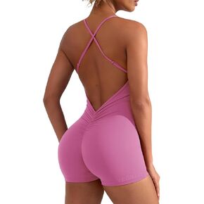 YEOREO Backless Tummy Control Jumpsuits for Women One Piece Workout Jumpsuits Sleeveless V Back Lizvette Scrunch Yoga Rompers