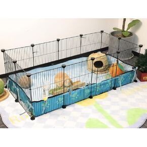 Rabbit Cage with Litter & Liner Guinea Pig Cage 48x24x20inch C&C Small Animal Cage Indoor Bunny Hutch Pet Playpen Chinchilla Hedgehog Habitat Fence DIY 27pcs Metal Grids with Bottom