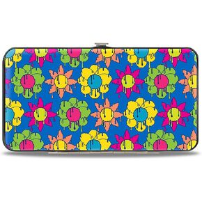 Buckle-Down Wallet, Hinged, Funky Flower Drip Blue Multi Color, Vegan Leather