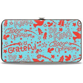Buckle-Down Wallet, Hinged, Grateful Optimism Be Kind Icons Collage Blue Red, Vegan Leather