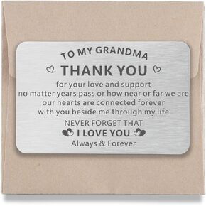 Grandma Grandmother gifts from Grandchildren Grandson Granddaughter Metal Wallet Insert Card I love You Thank You Birthday Christmas Mothers day Thanksgiving gift for Grandma