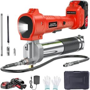 Electric Grease Gun: 10000 PSL Grease Gun Battery Powered with 2 Batteries and Charger-Heavy Duty Cordless Grease Guns with LED Light for Trailer - Car Boat Truck Machinery Maintenance