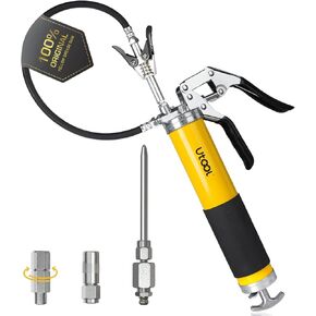 UTOOL Grease Gun, 8000 PSI Heavy Duty Pistol Grip Grease Gun Kit, 14 oz Capacity, 20 Inch Rubber Flex Hose, 1 Patented Double Handle Coupler, 1 Basic Coupler, 1 Needle Nozzle, 1 Hose Swivel