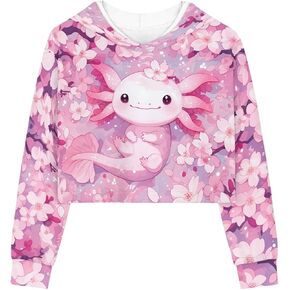 Cute Crop Tops for Kids 5-14 Years Girls Long Sleeve Hoodies Cartoon Pullover Hooded Sweatshirt Cropped Top