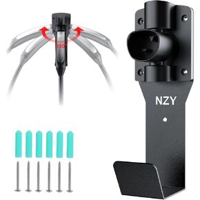 Tesla Charger Holder Wall Mount, Cable Organizer with 180° Rotation Nozzle Holster Dock & J-Hook, Tesla Mobile Charger Connector for Model 3/Y/S/X