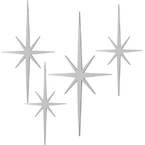 Blulu 4 Pcs Cast Iron Starburst Wall Decor 8 Pointed Atomic Stars Wall Hangings Mid Century Modern Elegance Wall Accents Easy Install Finish Metal Wall Art for Home Office Room (Gold)