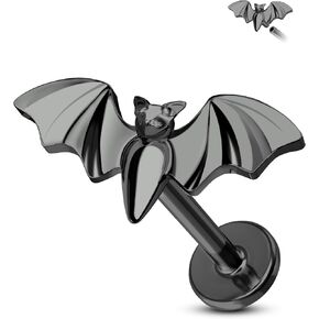 COCHARM Minimalist Bat G23 Solid Titanium Cartilage Earrings Stud 16G Internally Threaded Helix Earrings for Women Flat Back Helix Piercing Jewelry Surgical Steel