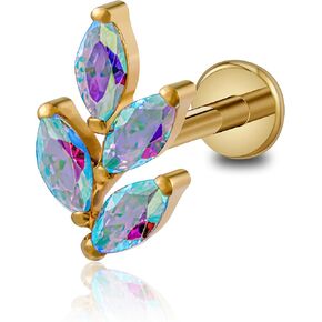 FINE4U 1PC 16G ASTM F136 Titanium Leaf Flatback Stud with 6mm 8mm Post for Flat, Helix, Tragus, Conch, Lobe