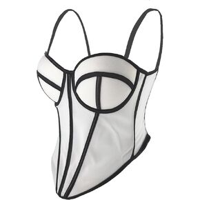 ELLACCI Women's White Mesh Corset Top with Black Trim Spaghetti Strap Push-Up Bustier Tops