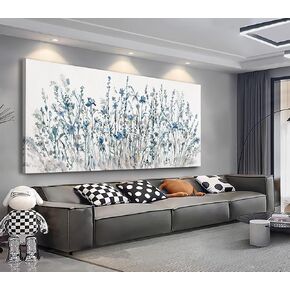 LUEAXRG Floral Canvas Wall Art - Abstract Flowers Wall Pictures for Living Room Wall Decor, Indigo Brown Botanical Painting Modern Landscape Prints Artwork for Bedroom Kitchen Office Decor 20" x 40"