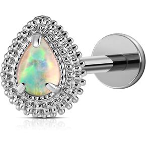 FINE4U 1PC Pear Teardrop Piercing Jewelry 16G 6mm 8mm - ASTM F136 Titanium Flat Back Stud Cartilage Earring for Conch Helix Tragus Flat