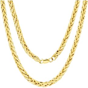 Nuragold 10k Yellow Gold 5mm Franco Rounded Palm Wheat Foxtail Spiga Chain Pendant Necklace, Mens Jewelry 16" 18" 20" 22" 24" 26" 28" 30"