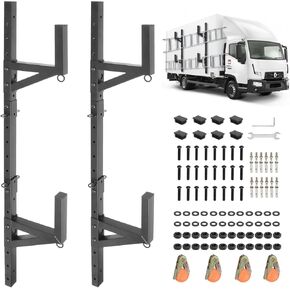 Adjustable Trailer Ladder Rack Side Mount, Heavy Duty Steel Trailer Ladder Rack with 4 Ratchet Straps Fit for Open and Enclosed Trailer Side Wall- Carry 2 Ladders