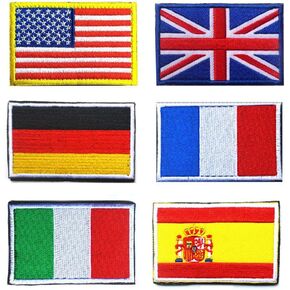 National Flag Tactical Patch, Antrix 6 Pieces American Flag/United Kingdom Flag/Germany Flag/France Flag/Italy Flag/Spain Flag Embroidered Hook and Loop Patches
