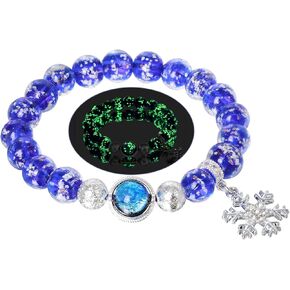 Handmade Firefly Snowflake Beads Bracelets for Women - Winter Blue Beads Bracelets Glow in the Dark Christmas Decorations Bracelets Xmas Gifts