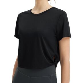 BALEAF Women's Workout Tops Short Sleeve Running Athletic Shirts Cropped Side Knotted Quick Dry T-Shirts UPF 50+