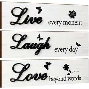 Jetec 3 Pieces Rustic Wood Sign Wall Decor Live Love Blessed Family and Love Quote Sign Farmhouse Wall Mount Decoration for Home Kitchen Living Room, 12 x 3 x 0.2 Inch(Blue Series,Classic)