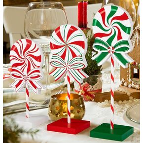 3 Pieces Christmas Table Decorations Wood Candy Set, Red Christmas Tiered Tray Decor,Rustic Christmas Candy Table Decorations for Home Tables(Cute)