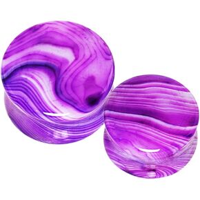 Pierced Owl Natural Purple Striped Agate Stone Saddle Plugs, Sold as a Pair (16mm (5/8"))