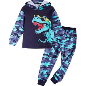 Toddler Boy Fall and Winter Clothes Long Trousers + Hooded Sweatershirts Dinosaur Suit Two-piece Set