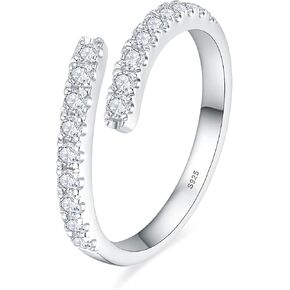 Moissanite Wedding Band Adjustable Open Twist for Women，D Color VVS1 Round Cut Diamond Eternity Ring S925 Sterling Silver with 18K White Gold Plated Stackable Gemstone Jewelry