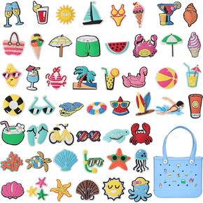 Ella & Emma 50pcs Summer Hawaii Charms for Bogg Bag, Beach Tote Bag, Rubber Beach Bag, Decoration Charms for Girls Women Bag Accessories