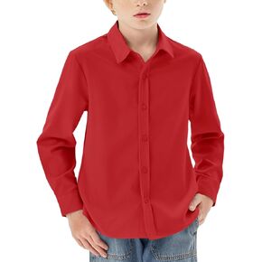 Boys Long Sleeve Dress Shirts Kids Classic Collared Button-Down Shirt School Uniform Shirts 5-14 Years
