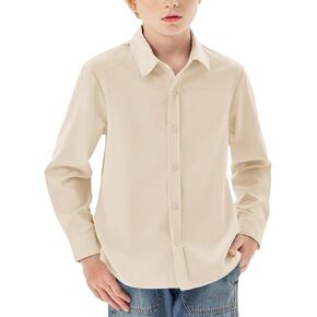 Boys Long Sleeve Dress Shirts Kids Classic Collared Button-Down Shirt School Uniform Shirts 5-14 Years in Kuwait