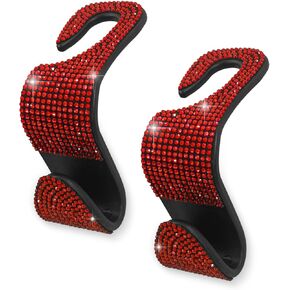 2PCS Car Seat Hooks - Bling Rhinestone Headrest Hooks with Universal Design - Perfect for Holding Handbags, Clothes, Purses, and Water Bottles - Black
