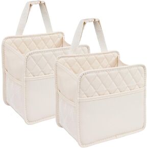 LXUNYI Car Organizer Back Seat, 2 Pack Waterproof Pu Leather Car Seat Storage Bag Large Foldable Universal Hanging Car Seat Back Organizer for Kids & Adults with Cup Holders Car Travel Accessories
