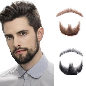 Fake Beard Realistic Mustache Full Hand Tied Goatee Facial Hair Adults Men Lace Invisible False Beards for Halloween Dressing Entertainment Drama Party Movie Makeup (include glue) (brown)