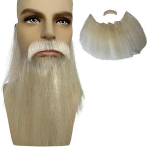 Fake Beard Human Hair Full Hand Tied Facial Hair False Beards Lace Invisible Face Mustache for Party Makeup Cosplay Costume Party 6-7INCH (White Color)