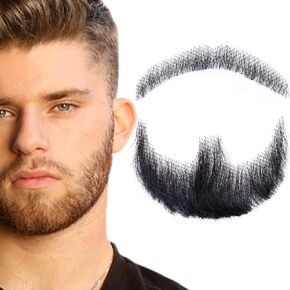 Fake Beard Realistic Mustache Full Hand Tied Goatee Facial Hair Adults Men Lace Invisible False Beards for Halloween Dressing Entertainment Drama Party Movie Makeup (Brown)