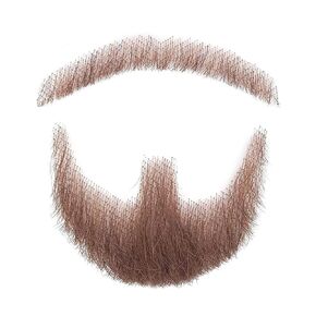 Fake Beard 100% Human Hair Full Hand Tied Realistic Fake Mustache Lace Invisible Fake Mustache Halloween Dressing Men Makeup Entertainment/Drama/Party/Cosplay (Black)