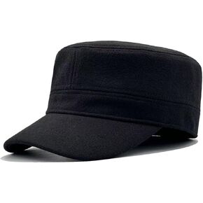 Men's Fitted Cadet Hat Winter Wool Fleece Warm Flat Top Full Closed Caps Military Cap Dad Hat
