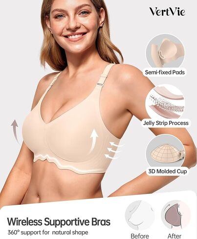 Vertvie Bras for Women - Wireless Bras with Support Seamless No Underwire Push Up Bras Full Coverage Comfortable Everyday Bra in Kuwait