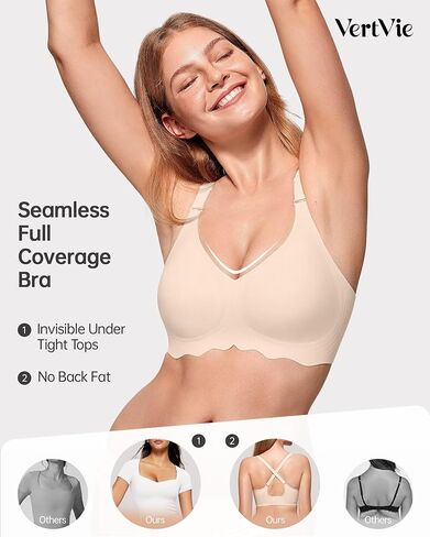 Vertvie Bras for Women - Wireless Bras with Support Seamless No Underwire Push Up Bras Full Coverage Comfortable Everyday Bra in Kuwait