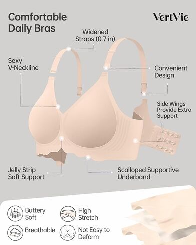 Vertvie Bras for Women - Wireless Bras with Support Seamless No Underwire Push Up Bras Full Coverage Comfortable Everyday Bra in Kuwait