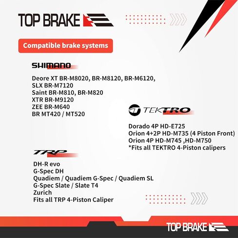 TOP BRAKE Disc Electric Bike Brake Pads for Shimano Saint BR-M810 /820 XTR-M9120Tektro TRP | E-Bikes, E-MTB, Bike Parking | E-Bike Compound,Long Lasting,Premium E+ Version,Gold (PIN Included) in Kuwait