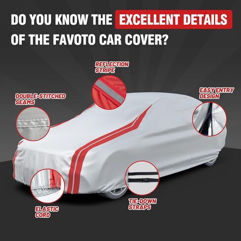 Favoto Sedan Car Cover Waterproof - Custom Fit for Toyota Corolla (1996-2024) All Weather for Automobiles Outdoor with Reflective Stripe Snow Sun Dust UV Protection Full Exterior Cover in Kuwait