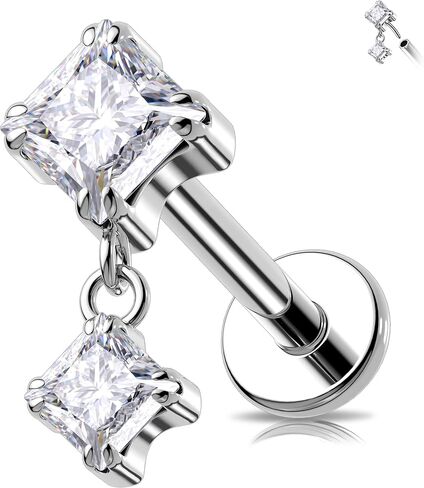 Melighting 16G Threadless Earring Titanium G23 Dangle Cartilage Earring Threadless Push in Flat Back Earring Clear CZ Helix Earring Labret Tragus Stud for Women 6mm 8mm in Saudi Arabia